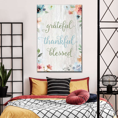 Grateful Spring Florals Canvas Wall Art - Canvas Religious Wall Art - Christian Wall Decor Living Room