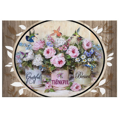 Grateful Thankful Blessed Hummingbird Flowers Canvas Wall Art - Christian Canvas - Faith Canvas