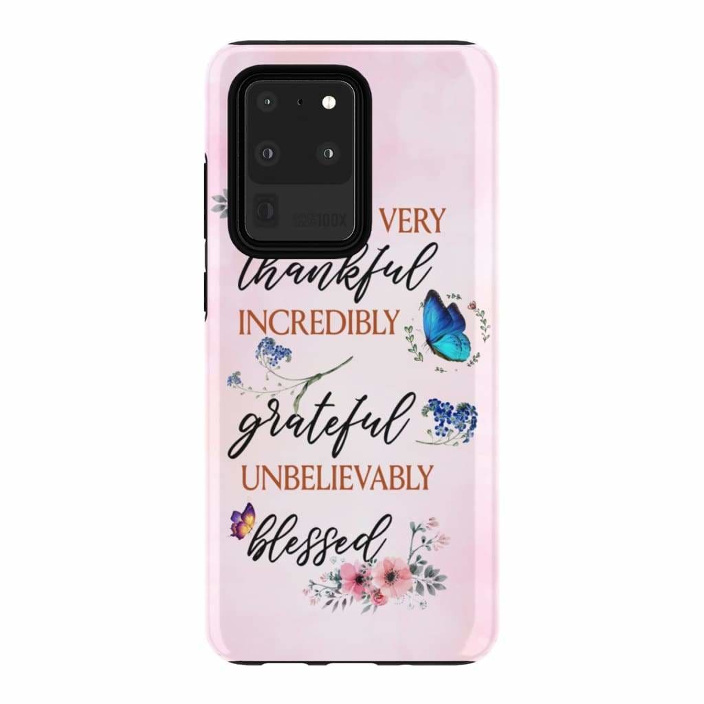 Grateful Thankful Blessed Phone Case - Butterfly Floral Christian Phone Cases - Bible Verse Phone Cases Samsung