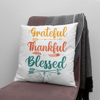 Grateful Thankful Blessed Pillow, Christian Home Decor
