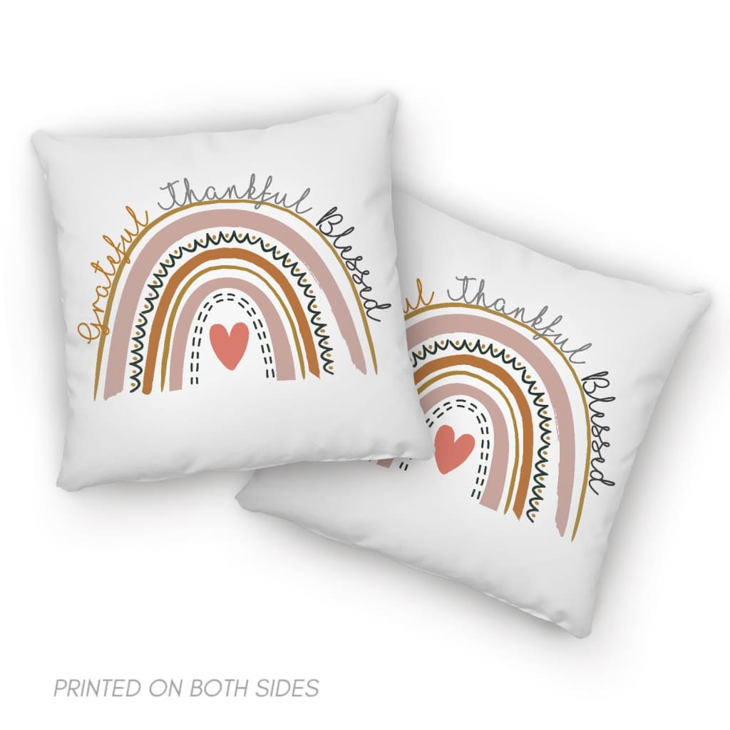 Grateful Thankful Blessed Rainbow Pillow