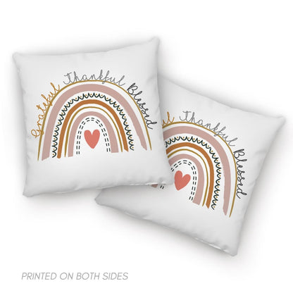 Grateful Thankful Blessed Rainbow Pillow