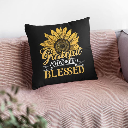 Grateful Thankful Blessed, Sunflower Christian Pillow