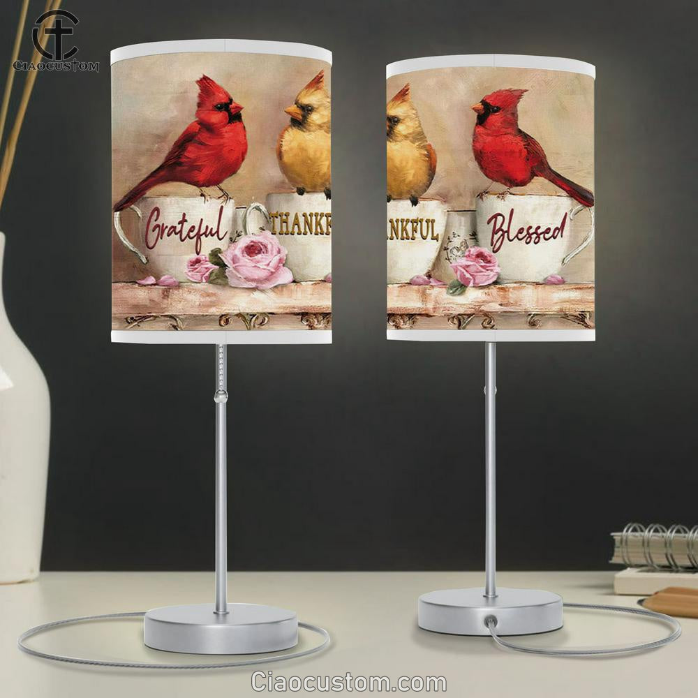 Grateful Thankful Blessed Table Lamp For Bedroom - Cardinal - Christian Gifts - Christian Room Decor