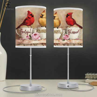 Grateful Thankful Blessed Table Lamp For Bedroom - Cardinal - Christian Gifts - Christian Room Decor