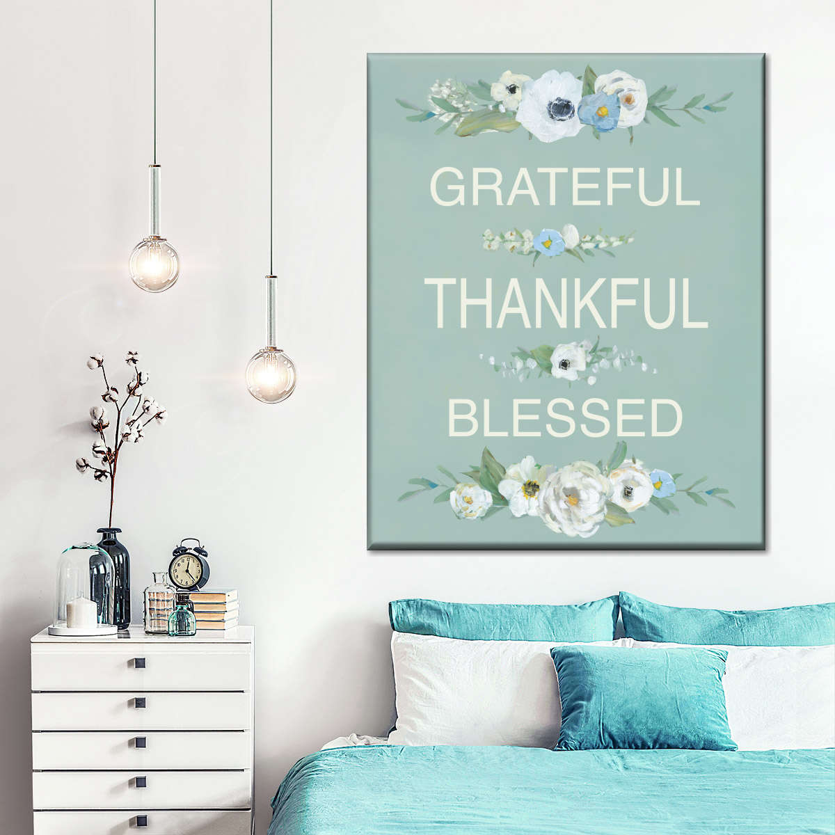 Grateful Thankful Canvas Wall Art - Canvas Religious Wall Art - Christian Wall Decor Living Room