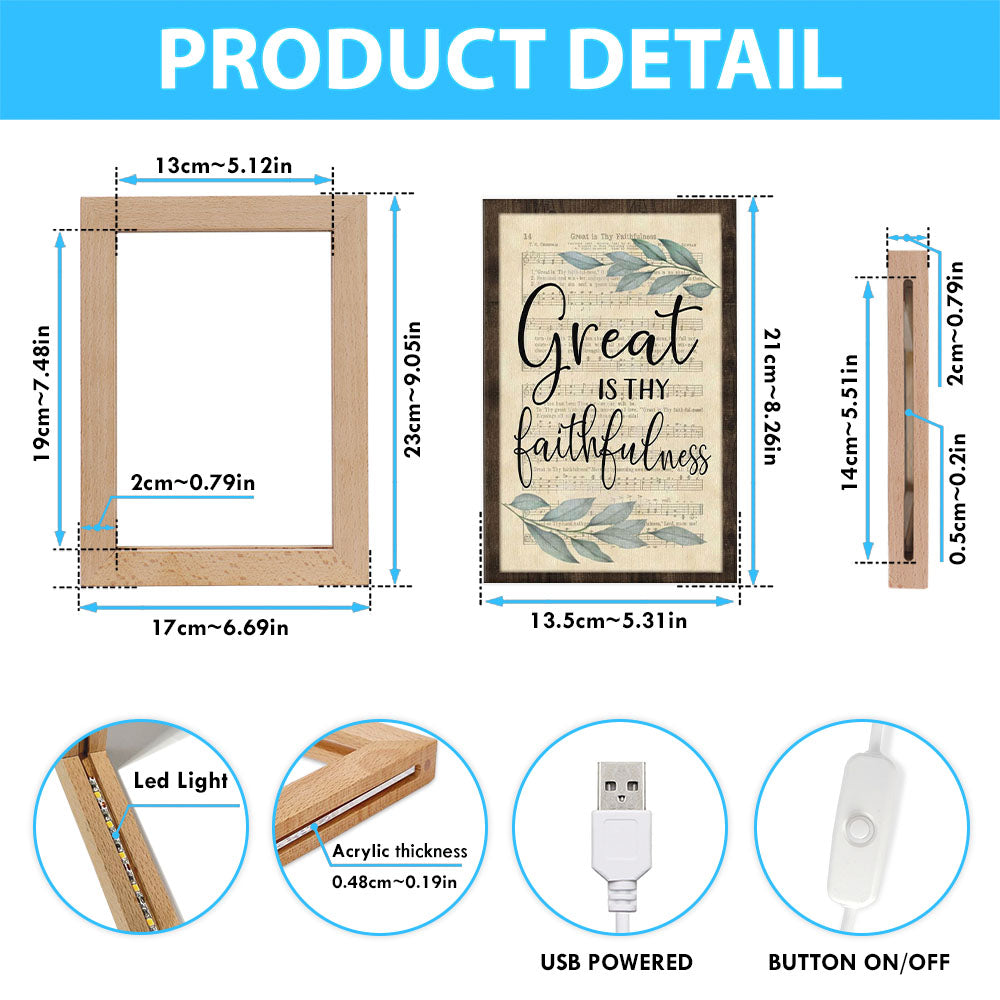 Great Is Thy Faithfulness Christian Hymns Frame Lamp Prints - Bible Verse Wooden Lamp - Scripture Night Light