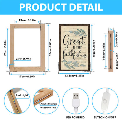 Great Is Thy Faithfulness Christian Hymns Frame Lamp Prints - Bible Verse Wooden Lamp - Scripture Night Light