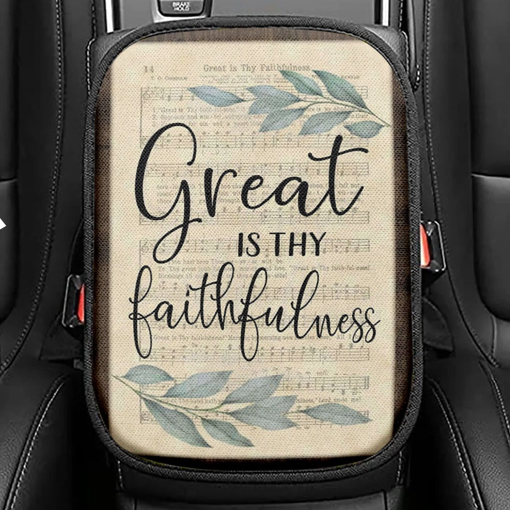 Great Is Thy Faithfulness Christian Hymns Seat Box Cover, Bible Verse Car Center Console Cover, Scripture Car Interior Accessories