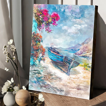 Greek Island Seascape Art Boat On The Shore Wall Art - Canvas Wall Decor - Home Decor Living Room