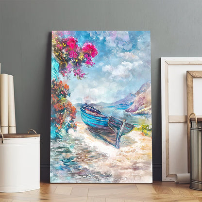 Greek Island Seascape Art Boat On The Shore Wall Art - Canvas Wall Decor - Home Decor Living Room