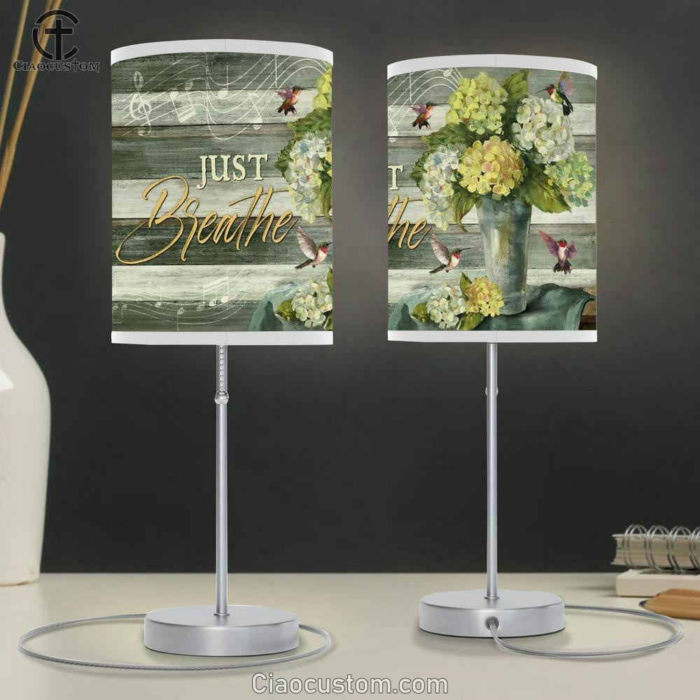 Green Hydrangeas, Music Sheet, Colorful Hummingbird, Just Breathe Table Lamp
