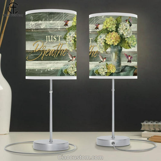 Green Hydrangeas, Music Sheet, Colorful Hummingbird, Just Breathe Table Lamp