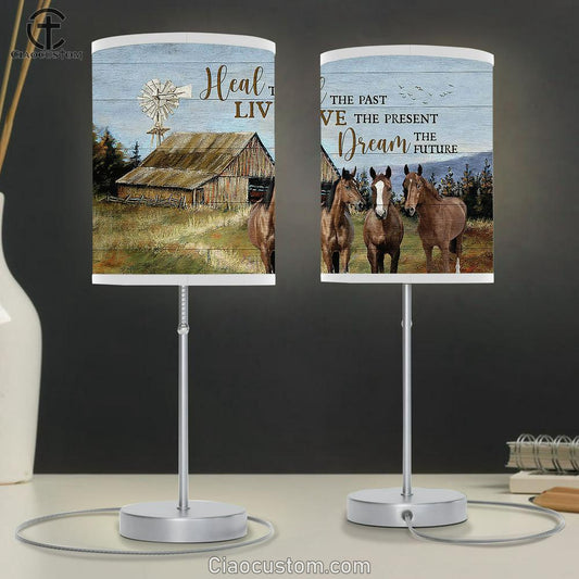 Green Meadow Horses Windmill Heal The Past Lamp Art Table Lamp - Christian Room Decor - Gifts For Horse Lovers
