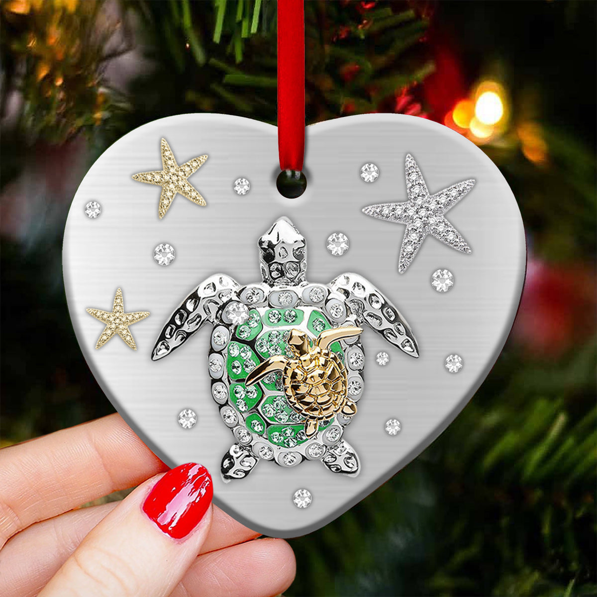 Green Turtle Advice Heart Ornament - Christmas Ornament - Ciaocustom