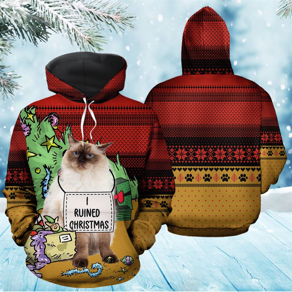 Grumpy Cat Ruined Christmas All Over Print 3D Hoodie For Men And Women, Best Gift For Cat lovers, Best Outfit Christmas