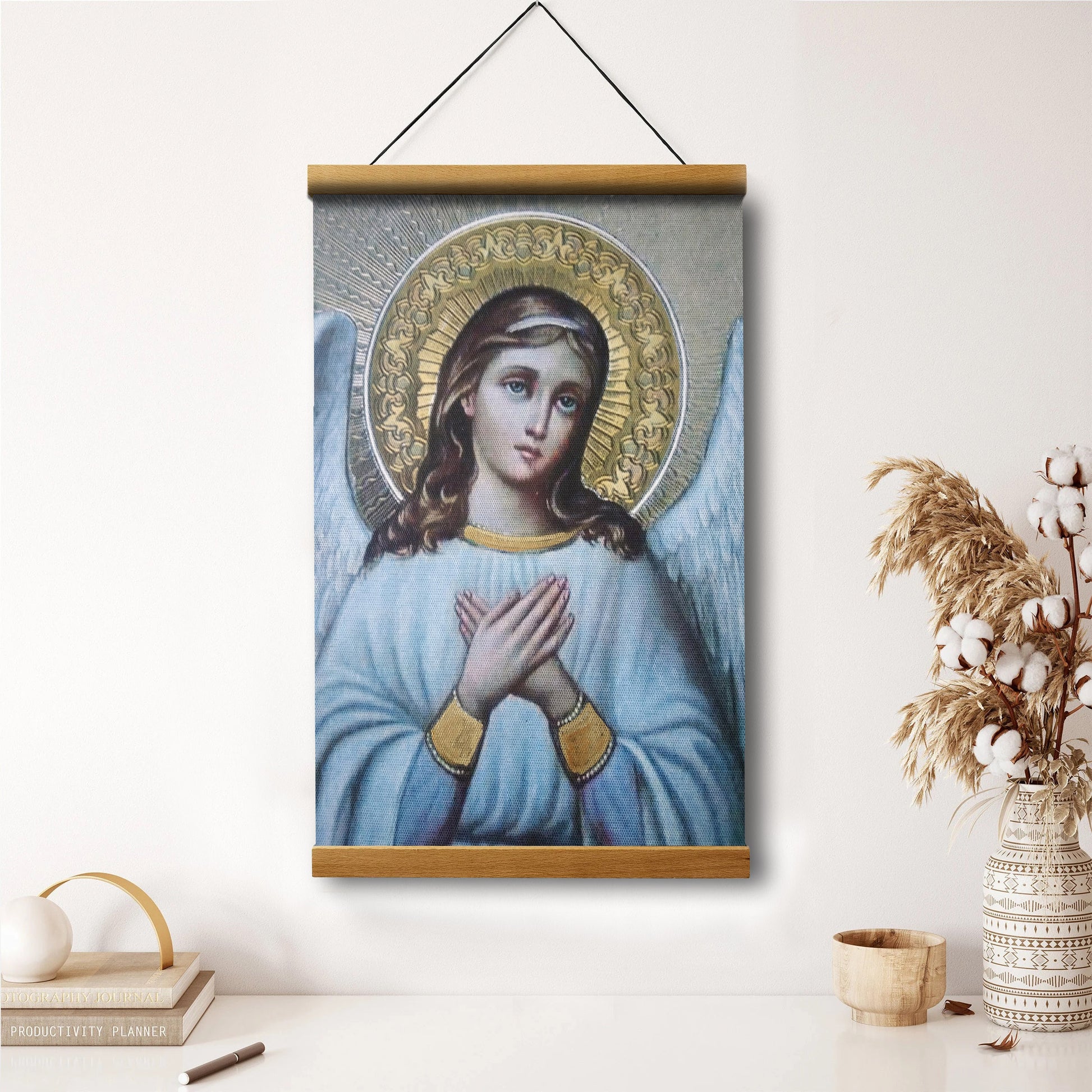 Guardian Angel Archangel Hanging Canvas Wall Art - Baptism Gift - Catholic Canvas Wall Art - Religious Gift - Christian Wall Art Decor