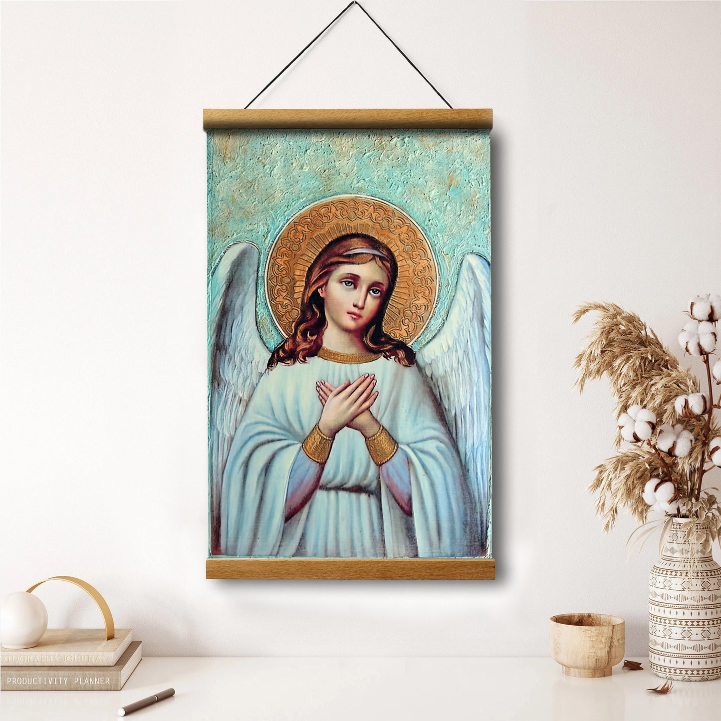 Guardian Angel Archangel Hanging Canvas Wall Art - Catholic Hanging Canvas Wall Art - Religious Gift - Christian Wall Art Decor