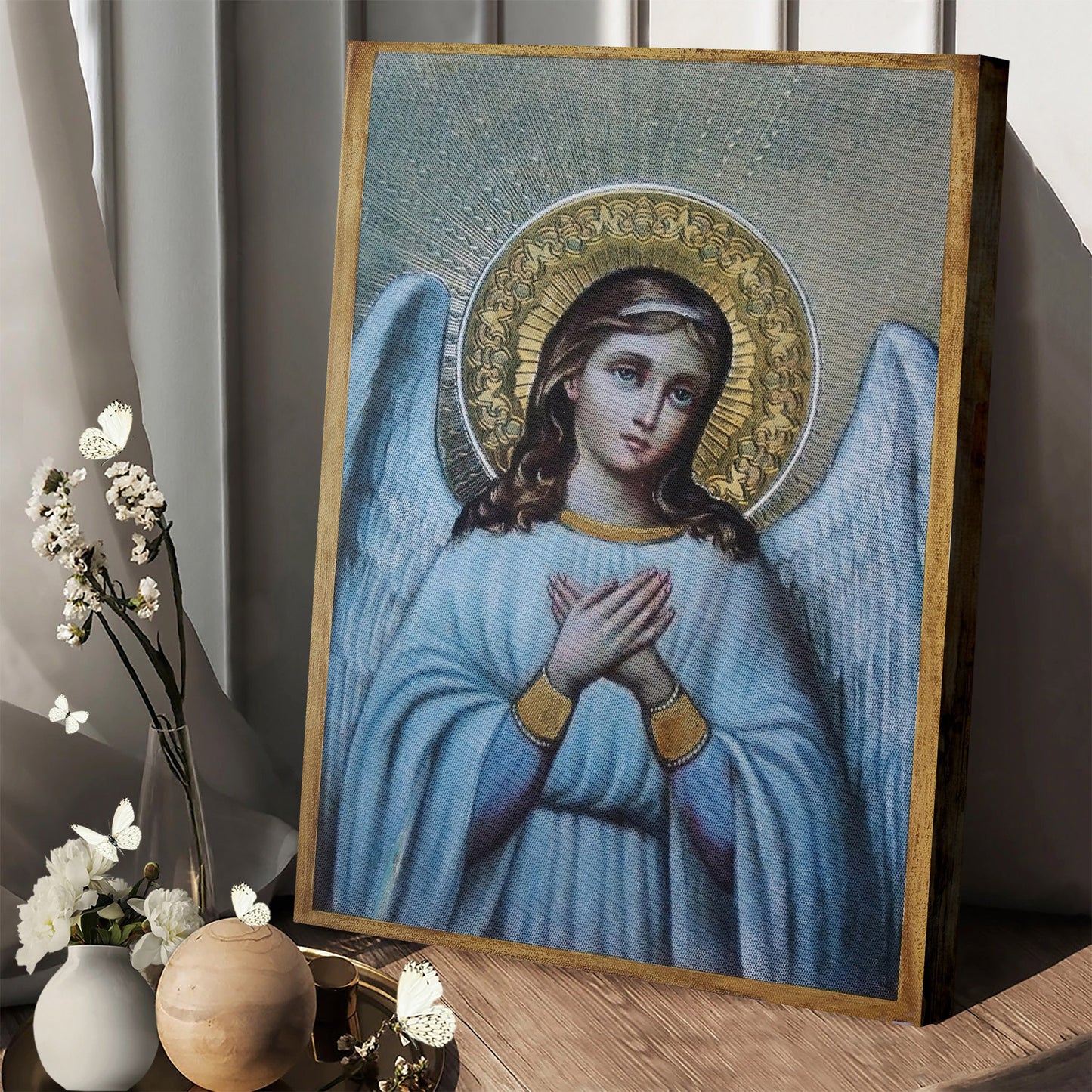 Guardian Angel Archangel Wall Art Canvas - Baptism Gift - Catholic Canvas Wall Art - Religious Gift - Christian Wall Art Decor