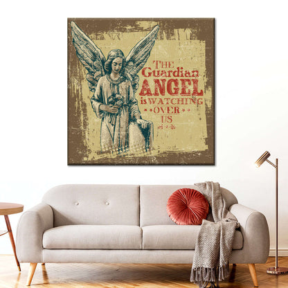 Guardian Angel Quote Square Canvas Wall Art - Christian Wall Decor - Christian Wall Hanging