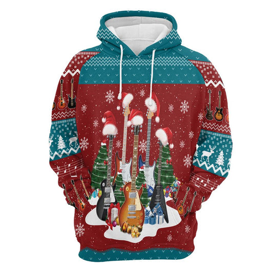 Guitar Christmas All Over Print 3D Hoodie For Men And Women, Best Gift For Dog lovers, Best Outfit Christmas