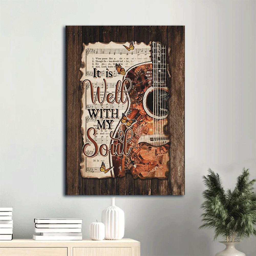 Guitar Monarch Butterfly Music Sheet It Is Well With My Soul Canvas Wall Art - Christian Gift