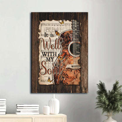 Guitar Monarch Butterfly Music Sheet It Is Well With My Soul Canvas Wall Art - Christian Gift