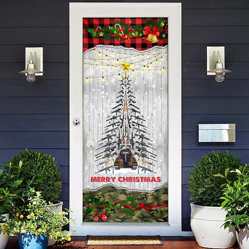 Gun Christmas Tree Door Cover - Christmas Outdoor Decoration
