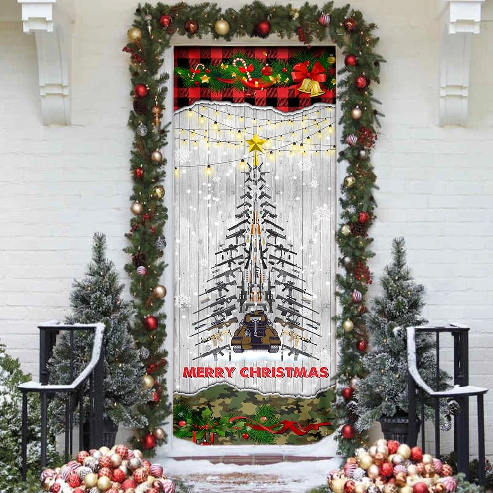 Gun Christmas Tree Door Cover - Christmas Outdoor Decoration