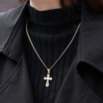 Gold Cross Pendant Necklace With Clear Crystal For Men and Women 5