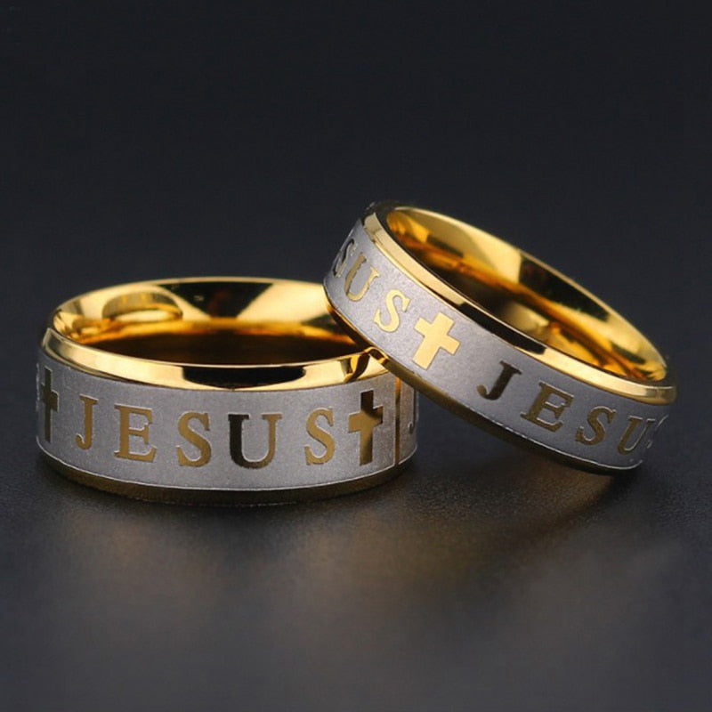 Stainless Steel Jesus Cross Ring for Men - Simple and Stylish 8mm Fing ...