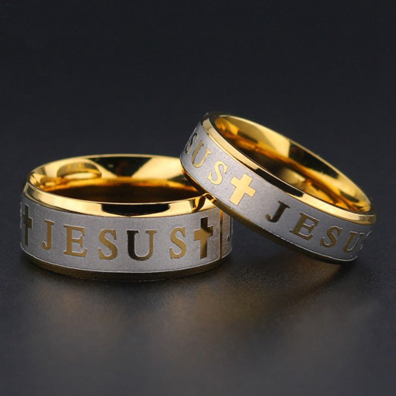 Stainless Steel Jesus Cross Ring for Men - Simple and Stylish 8mm Finger Jewelry Piece