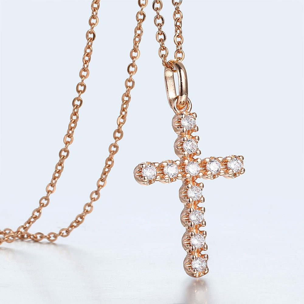 Gold Cross Pendant Necklace With Clear Crystal For Men and Women 3
