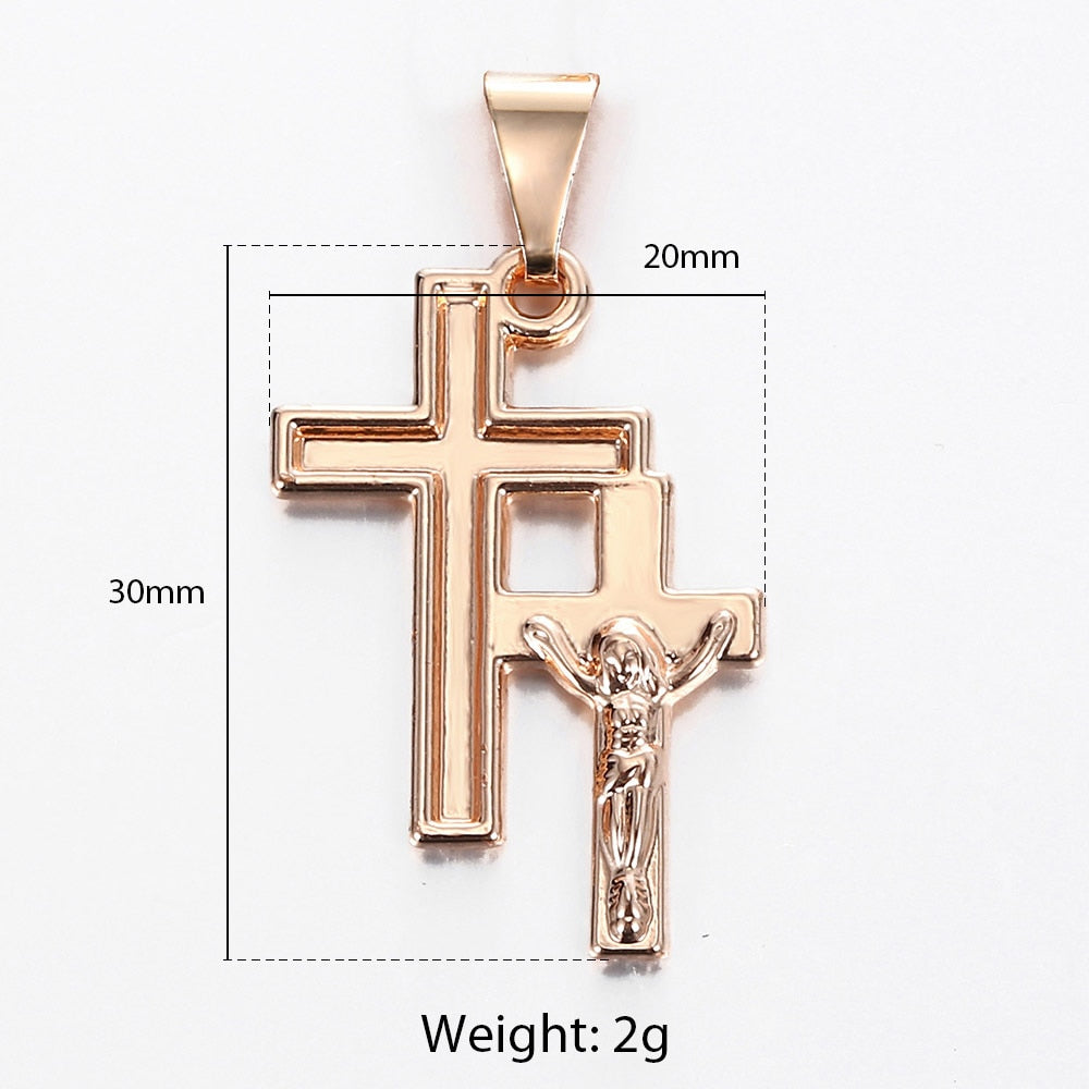 Gold Cross Pendant Necklace With Clear Crystal For Men and Women 6