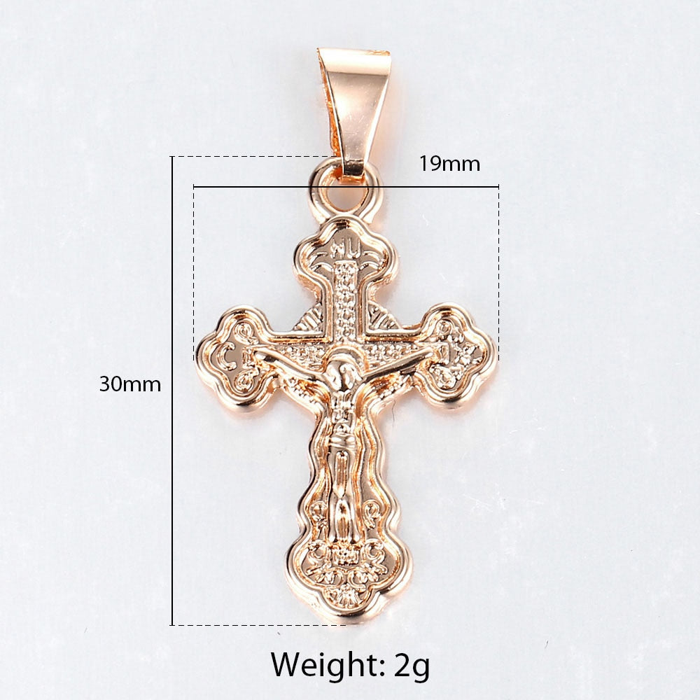 Gold Cross Pendant Necklace With Clear Crystal For Men and Women