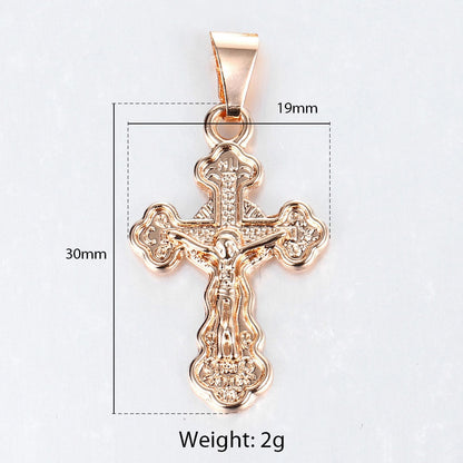 Gold Cross Pendant Necklace With Clear Crystal For Men and Women