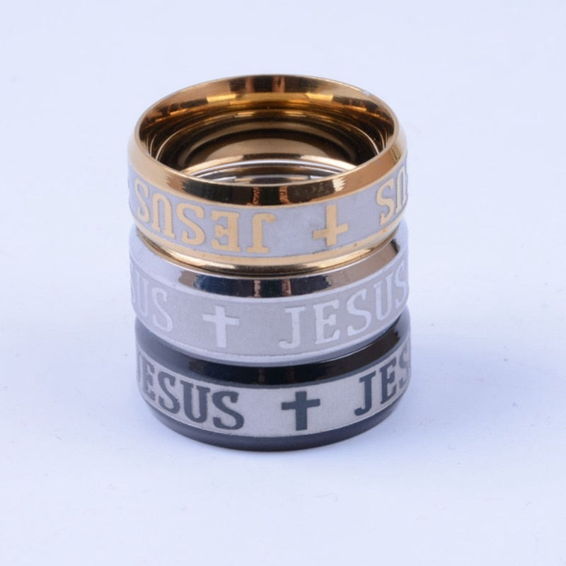 Stainless Steel Jesus Cross Ring for Men - Simple and Stylish 8mm Finger Jewelry Piece