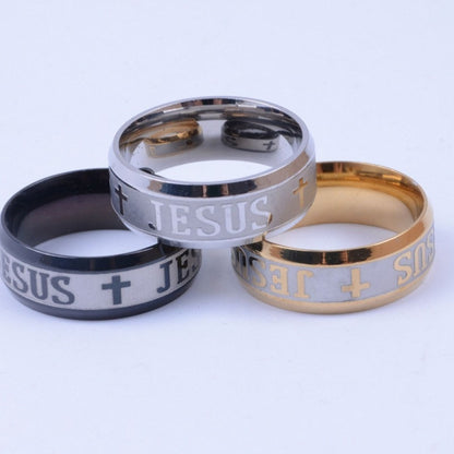 Stainless Steel Jesus Cross Ring for Men - Simple and Stylish 8mm Finger Jewelry Piece