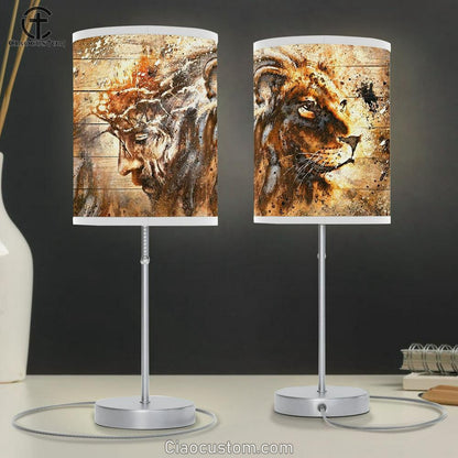 Half Jesus Half Lion - Lion Of Judah Table Lamp Prints - Jesus Christ Table Lamp - Christian Table Lamp Prints