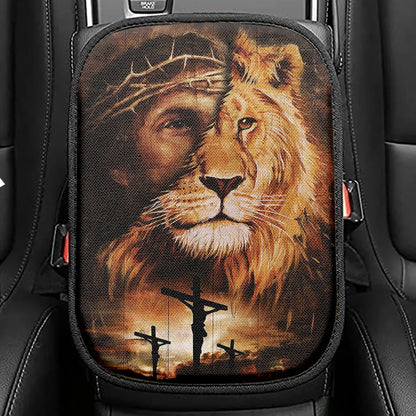 Half Jesus Half Lion Seat Box Cover PrintsChristian Seat Box Cover, Jesus Car Center Console Cover, Christian Car Interior Accessories