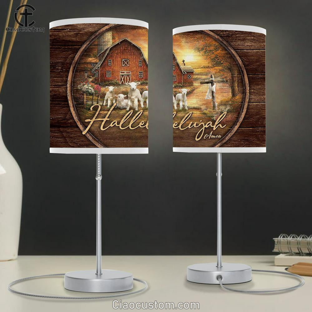 Hallelujah Barn House Sunset On The Farm Table Lamp For Bedroom - Bible Verse Table Lamp - Religious Room Decor
