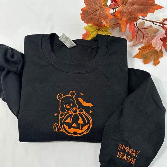 Halloween Winnie The Pooh Embroidered Sweatshirt, Women's Embroidered Sweatshirts