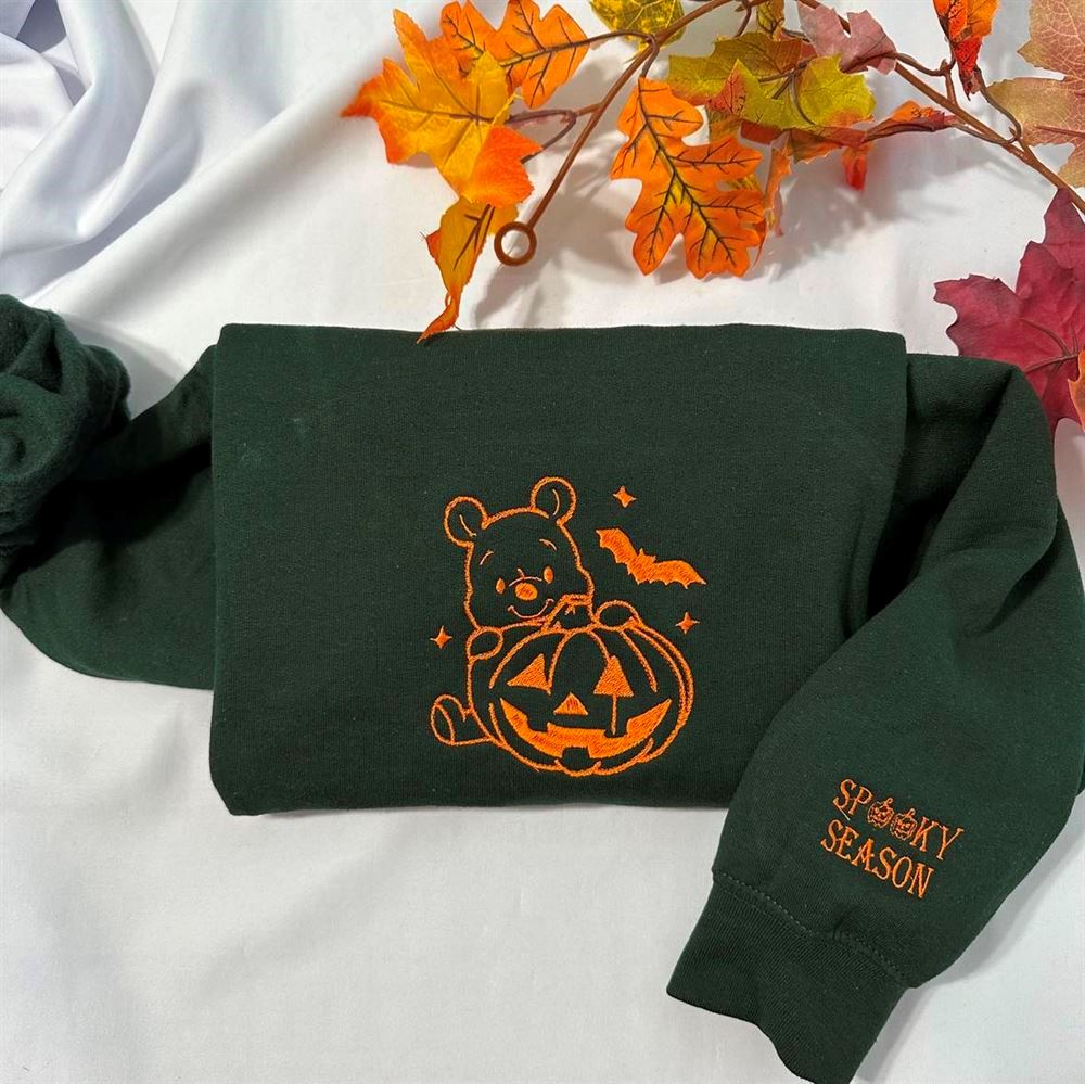 Halloween Winnie The Pooh Embroidered Sweatshirt, Women's Embroidered Sweatshirts