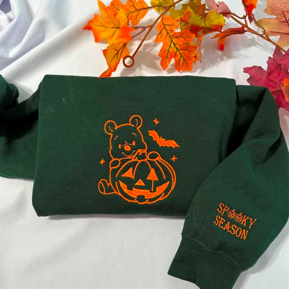 Halloween Winnie The Pooh Embroidered Sweatshirt, Women's Embroidered Sweatshirts