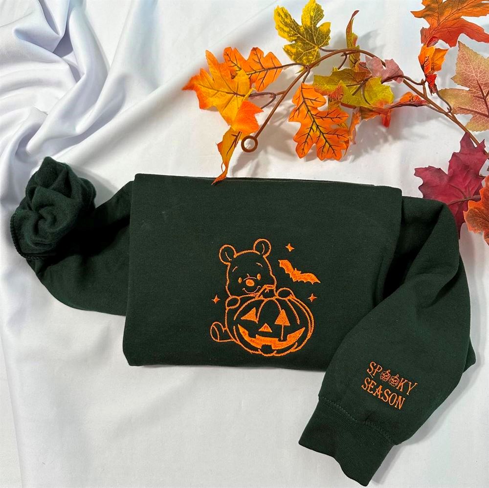 Halloween Winnie The Pooh Embroidered Sweatshirt, Women's Embroidered Sweatshirts