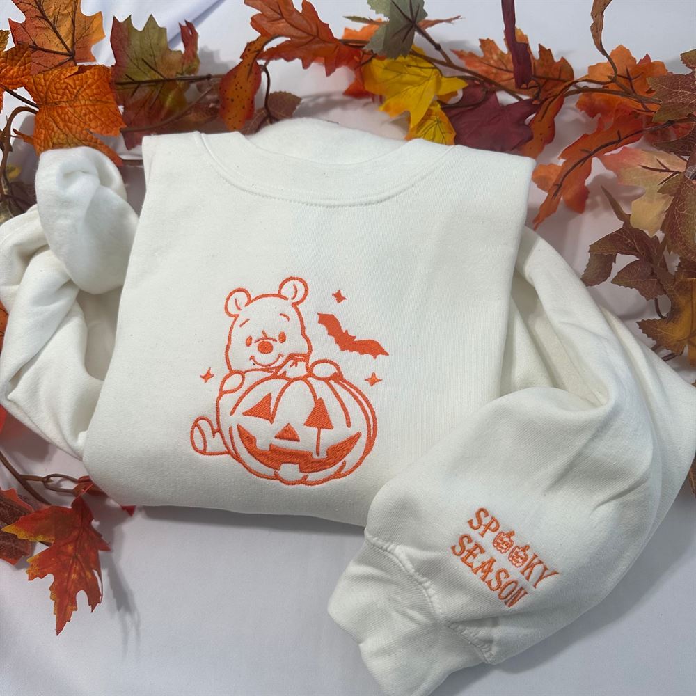 Halloween Winnie The Pooh Embroidered Sweatshirt, Women's Embroidered Sweatshirts