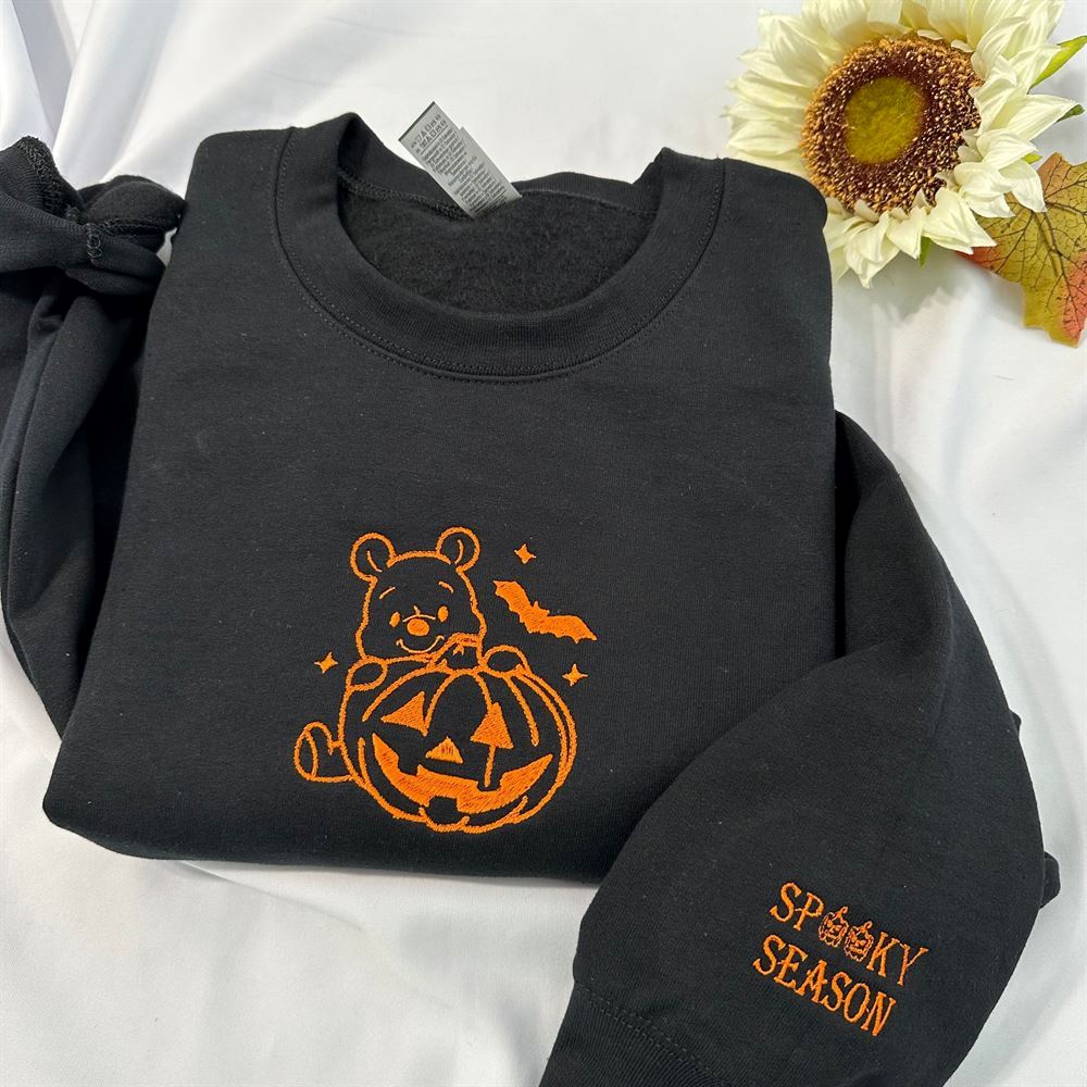 Halloween Winnie The Pooh Embroidered Sweatshirt, Women's Embroidered Sweatshirts