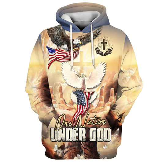 Hand Jesus One Nation Under God Hoodies - Jesus Hoodie - Men & Women Christian Hoodie - 3D Printed Hoodie