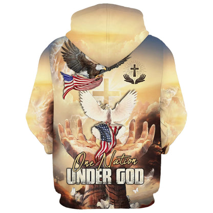 Hand Jesus One Nation Under God Hoodies - Jesus Hoodie - Men & Women Christian Hoodie - 3D Printed Hoodie