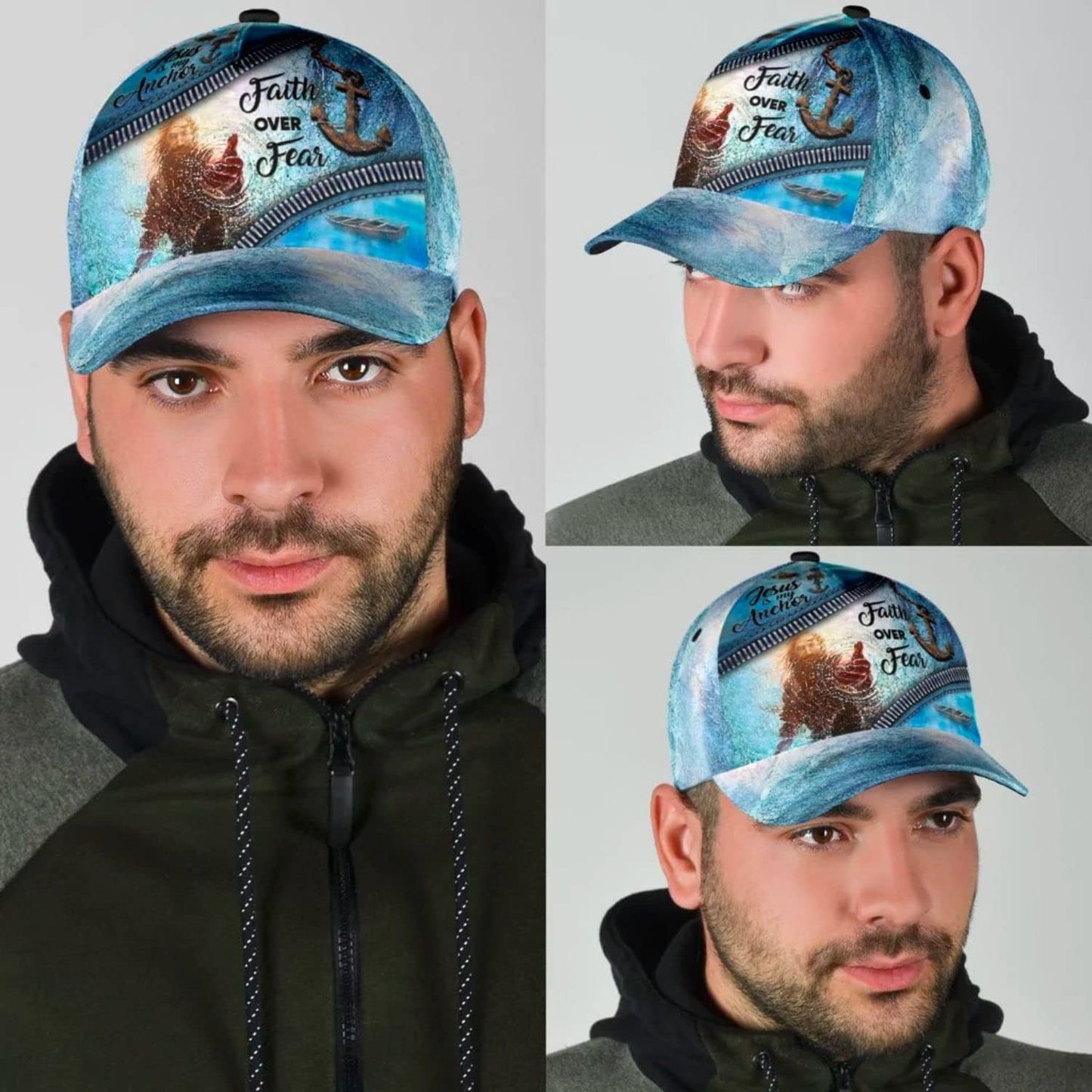 Hand Of God Faith Over Fear Anchor Baseball Cap - Christian Hats for Men and Women